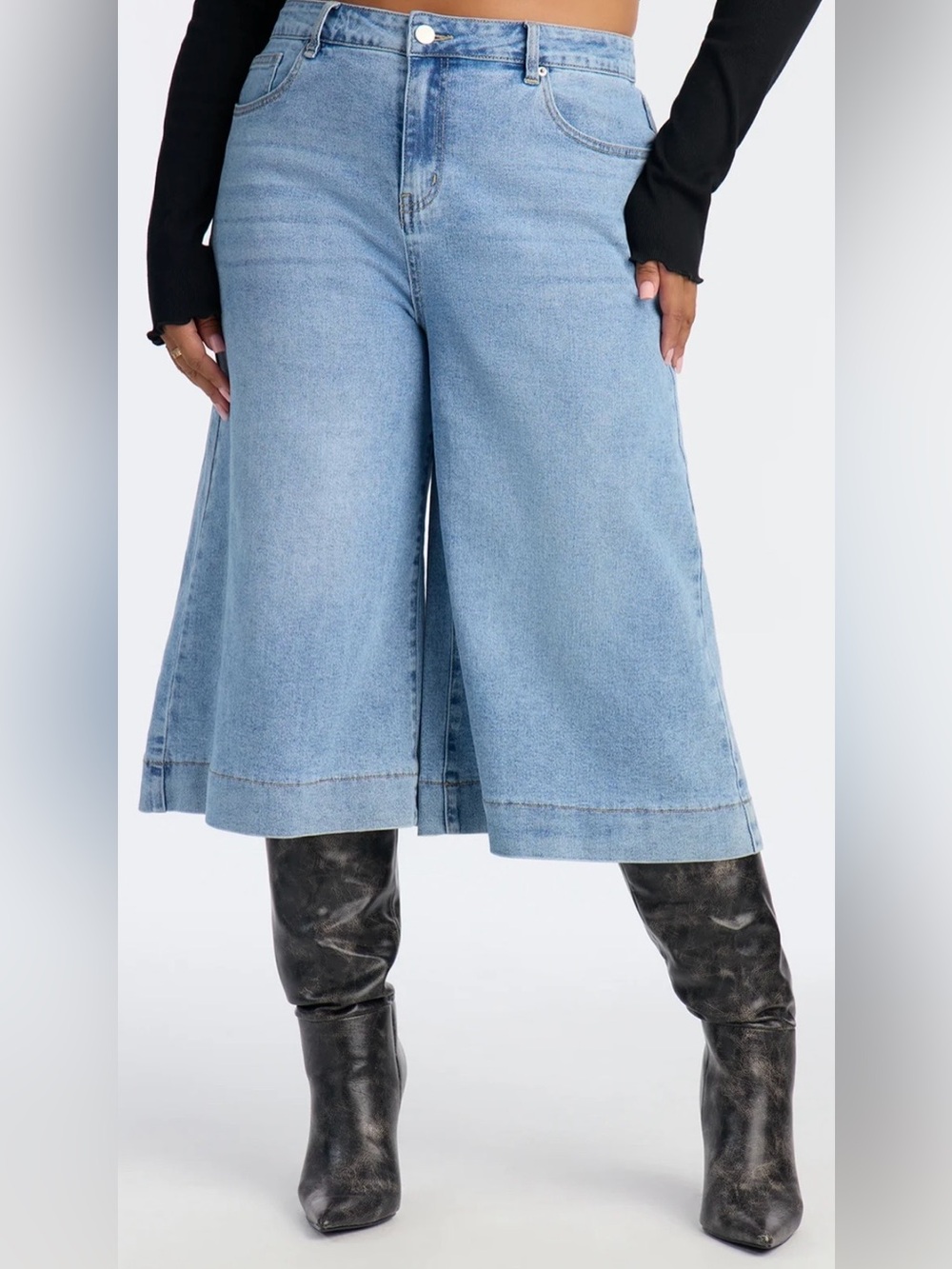 Fashion Nova Light Blue Wide-Leg Culotte Jeans